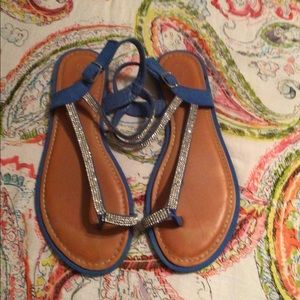 Blue rhinestone sandals sz 8